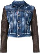Dsquared2 Leather Sleeve Denim Jacket - Blue