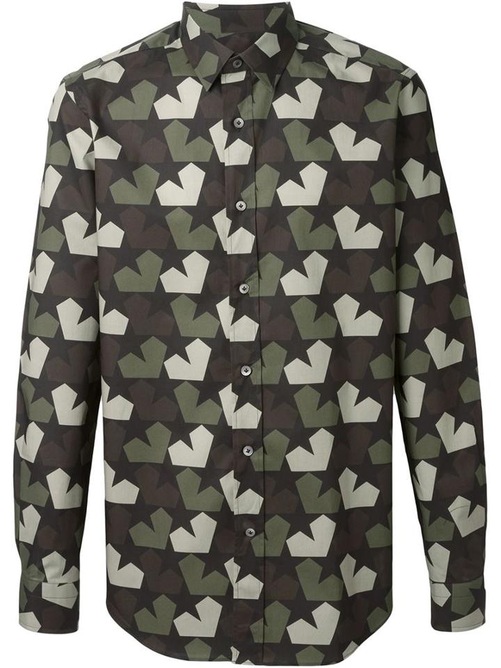 Ports 1961 Geometric Print Shirt, Men's, Size: 39, Green, Cotton