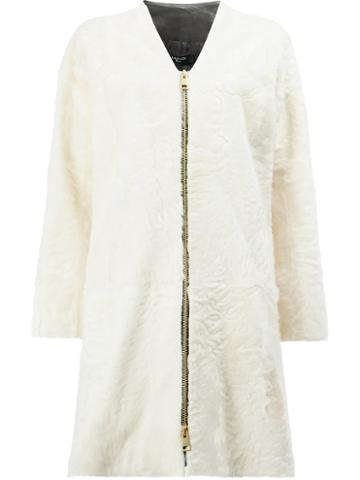 Lanvin Zipped Fur Coat, Women's, Size: 38, White, Acetate/cupro/lamb Fur