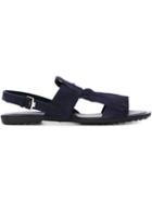 Tod S Fringed Flat Sandals, Women's, Size: 38.5, Blue, Suede/rubber