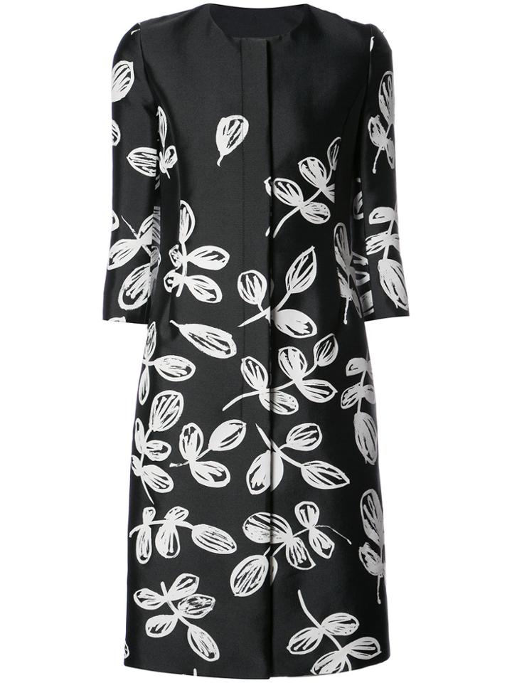 Oscar De La Renta Three-quarter Sleeves Floral Coat - Black