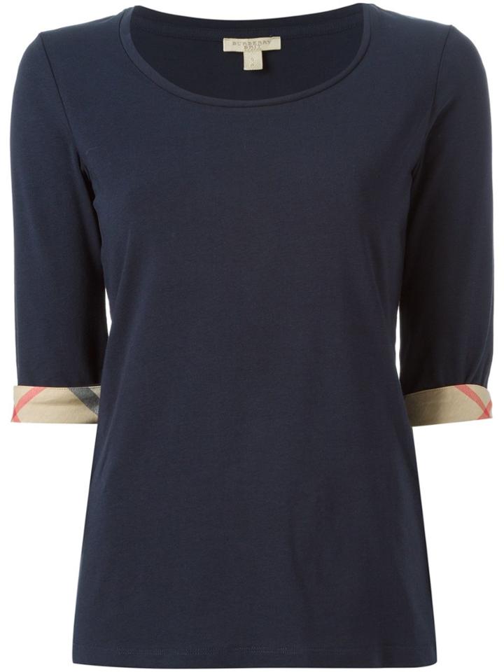 Burberry 'house Check' Cuffs T-shirt - Blue