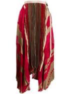 Sacai Pleated Striped Midi Skirt - Red