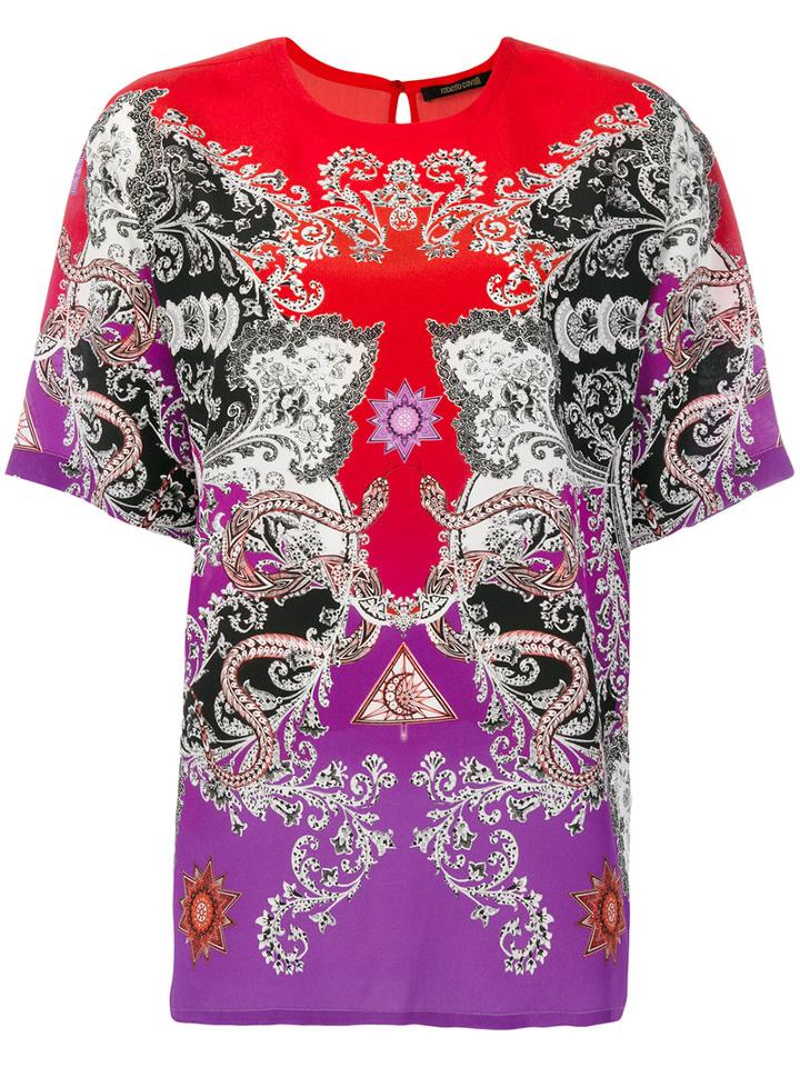 Roberto Cavalli - Printed Colour Block Blouse - Women - Silk - 50, Red, Silk