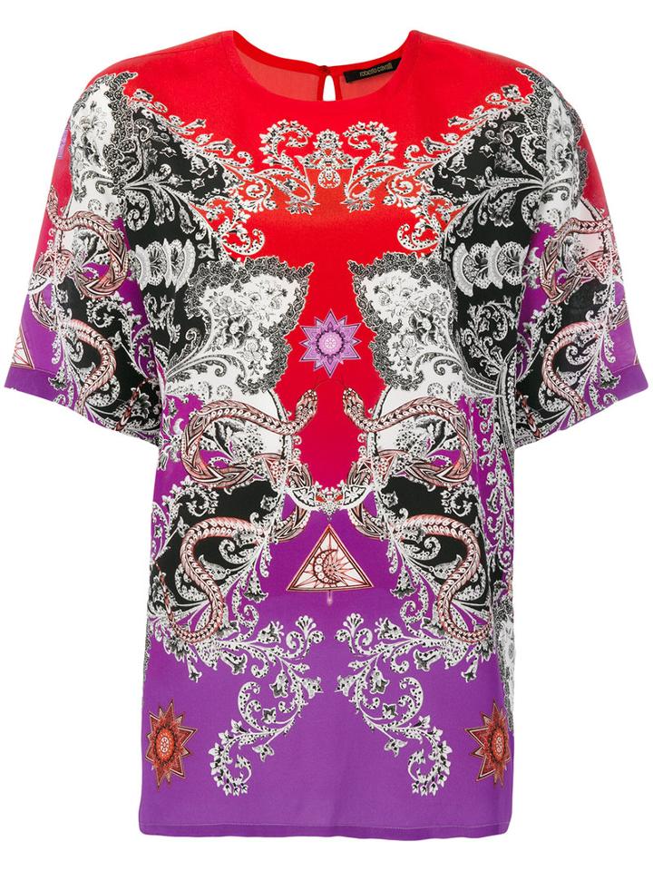 Roberto Cavalli - Printed Colour Block Blouse - Women - Silk - 50, Red, Silk