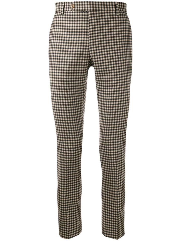 Entre Amis Gingham Check Skinny-fit Trousers - Brown