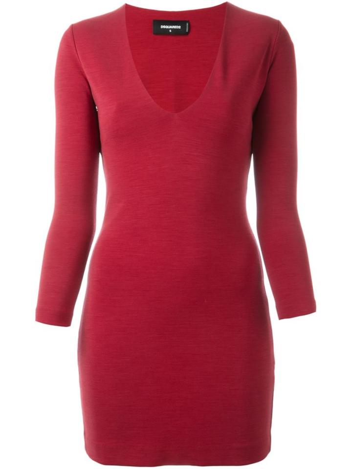 Dsquared2 V-neck Shift Dress, Women's, Size: Xs, Red, Polyamide/spandex/elastane/virgin Wool