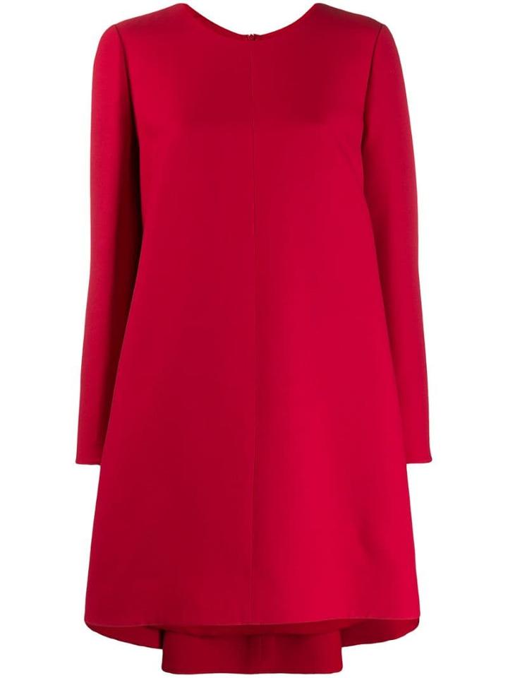 Valentino Long-sleeved Asymmetric Mini Dress - Red