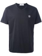 Stone Island V-neck Logo T-shirt, Men's, Size: Small, Blue, Cotton