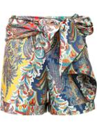 Oscar De La Renta Tie Up Printed Short, Women's, Size: 4, Silk