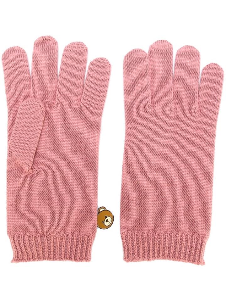 Moschino Bear Engraved Gloves, Women's, Pink/purple, Wool/cashmere/acrylic