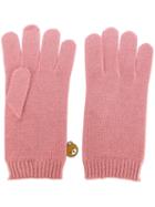 Moschino Bear Engraved Gloves, Women's, Pink/purple, Wool/cashmere/acrylic
