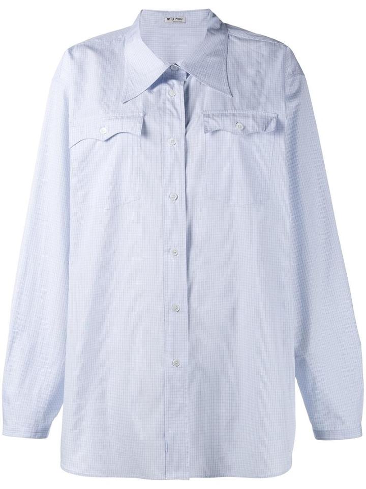 Miu Miu Micro Check Shirt, Women's, Size: 44, Blue, Cotton