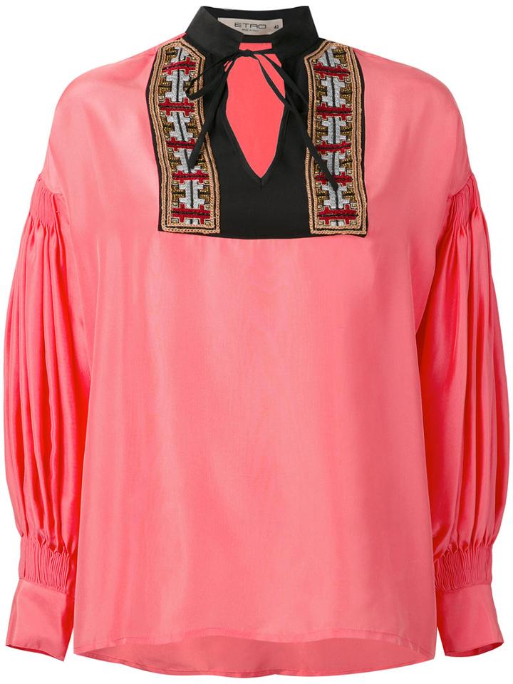 Etro - Gathered Longsleeves Shift Blouse - Women - Silk/cotton/viscose/metallic Fibre - 44, Pink/purple, Silk/cotton/viscose/metallic Fibre