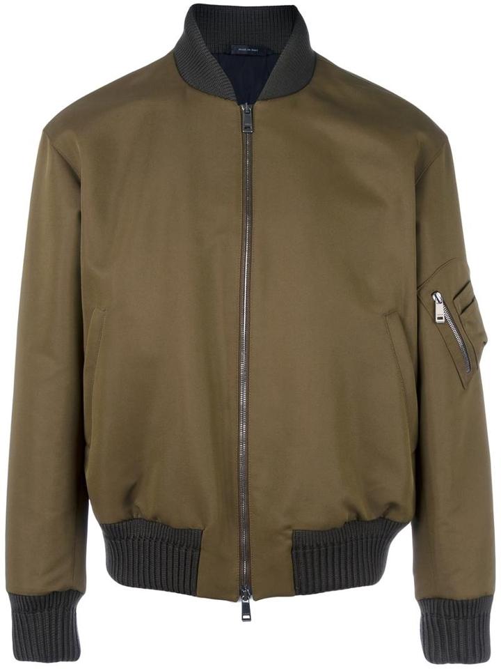 Jil Sander Classic Bomber Jacket, Men's, Size: 46, Green, Polyester