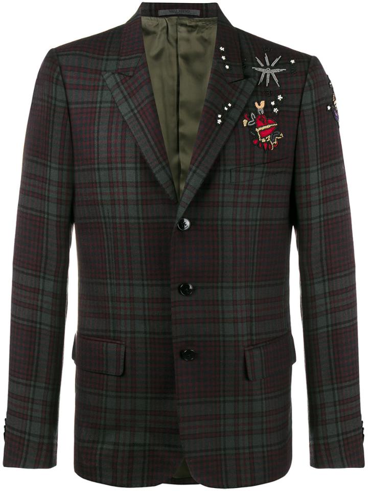 Valentino Tattoo Embroidered Tartan Blazer - Multicolour