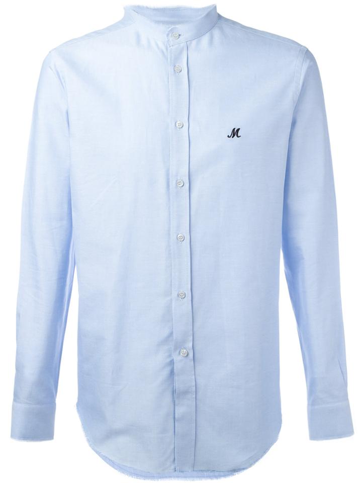 Msgm Raw Grandad Collar Shirt - Blue