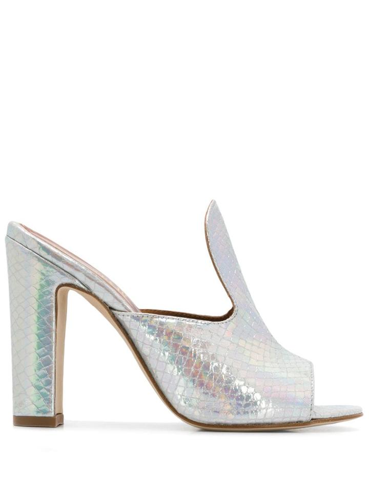 Paris Texas Open Toe Heeled Mule Shoes - Silver