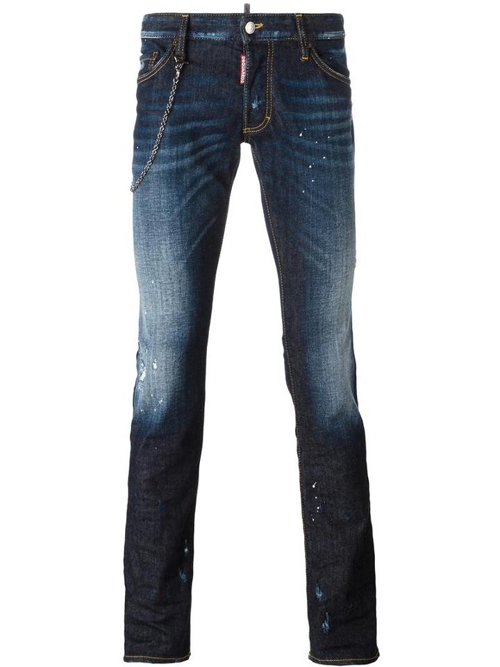 Dsquared2 Sexy Boot Bleached Accent Jeans, Men's, Size: 50, Blue, Cotton/polyester/spandex/elastane/leather