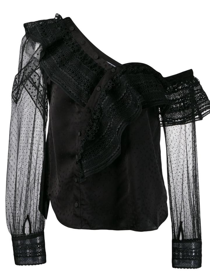 Self-portrait Cold Shoulder Lace Blouse - Black