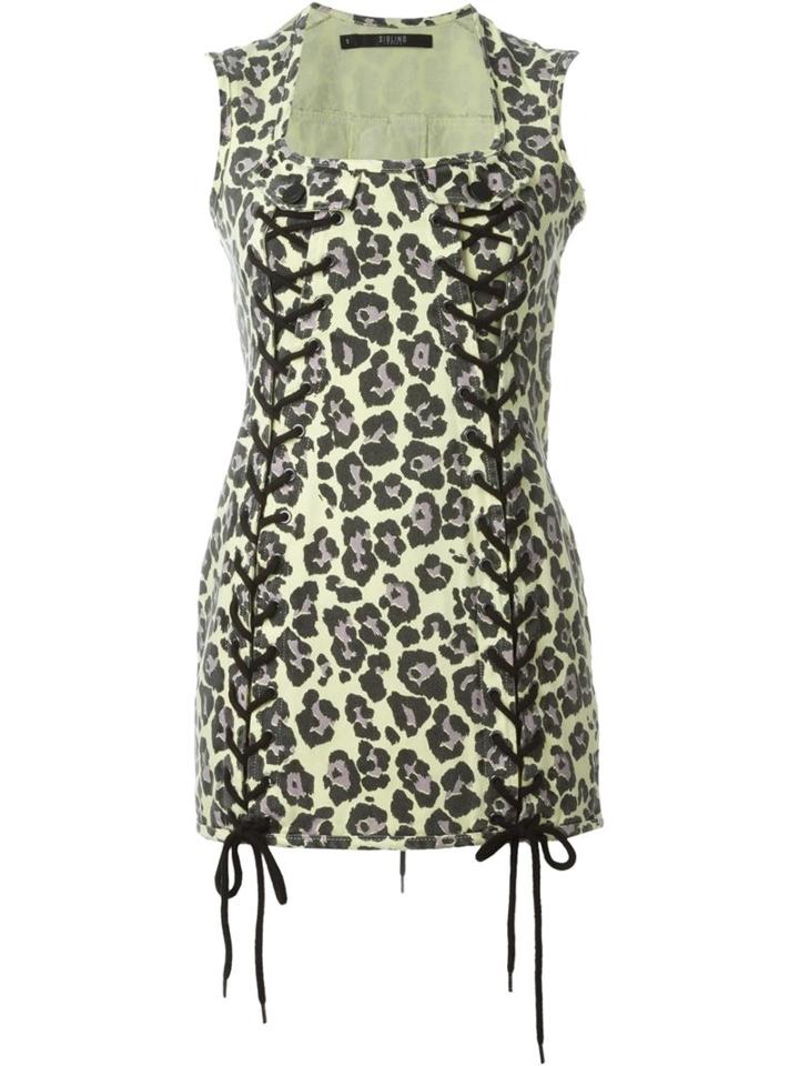 Sibling Leopard Print Mini Dress, Women's, Size: S, Yellow/orange, Cotton