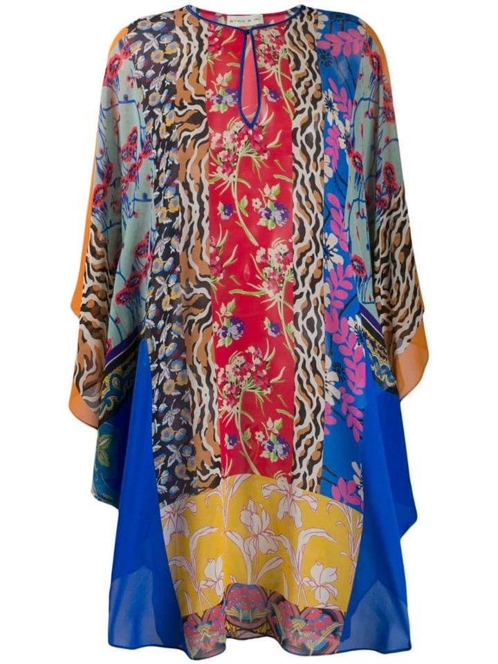 Etro Short Patchwork Print Kaftan - Blue