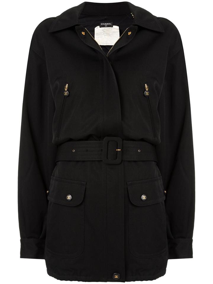 Chanel Pre-owned Cc Belted Coat - Black