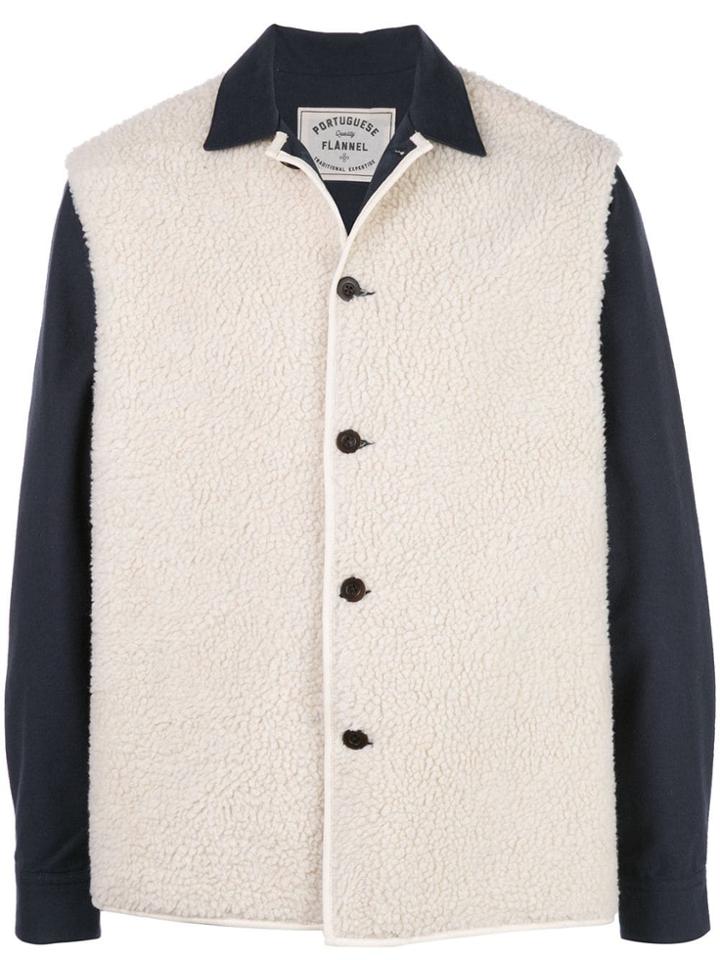 Portuguese Flannel Contrast Textured Jacket - White