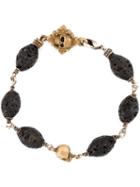 Roman Paul Skull Motif Beaded Bracelet, Men's, Metallic, Bronze/lava Beads