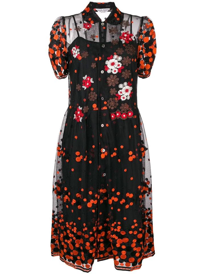 Comme Des Garçons Vintage Floral Embroidered Sheer Dress - Black