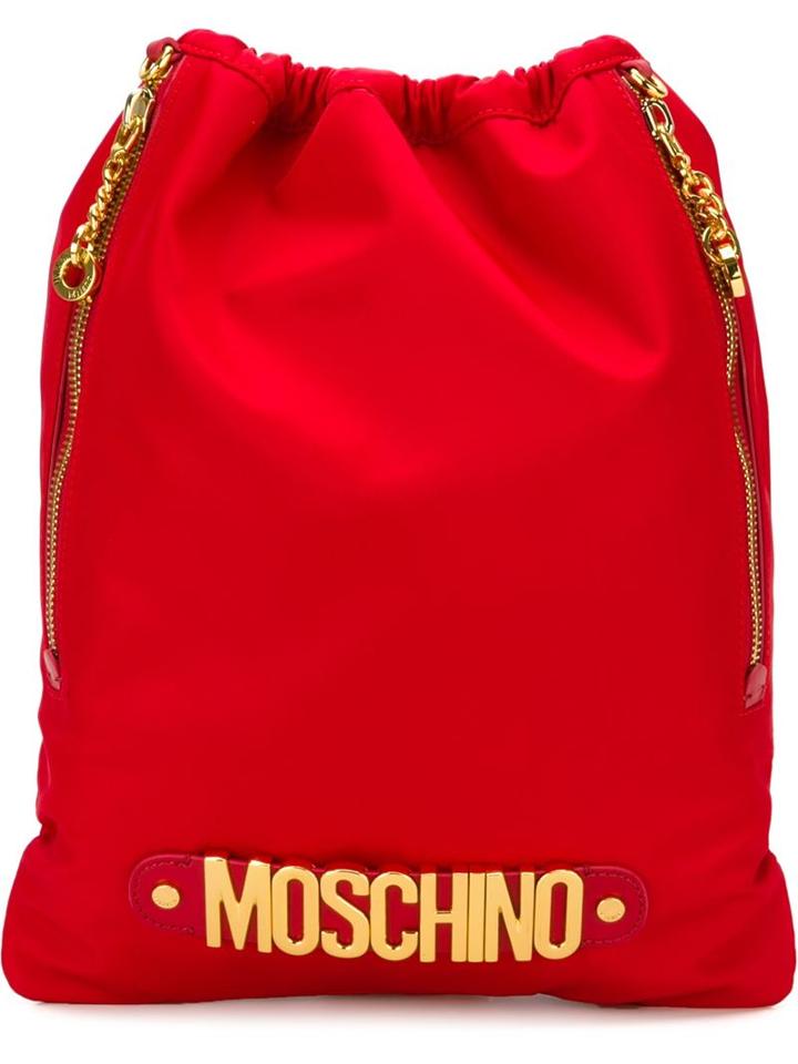 Moschino Logo Plaque Backpack, Red, Polyamide/leather