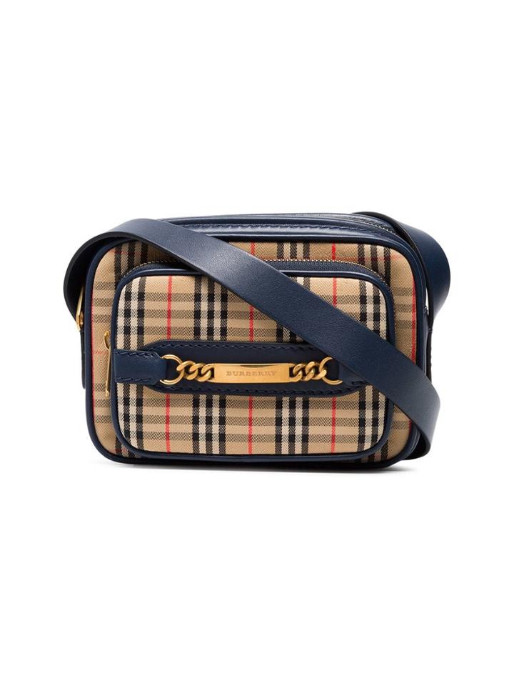 Burberry Blue, Yellow And Black Check And Chain Canvas Messenger Bag