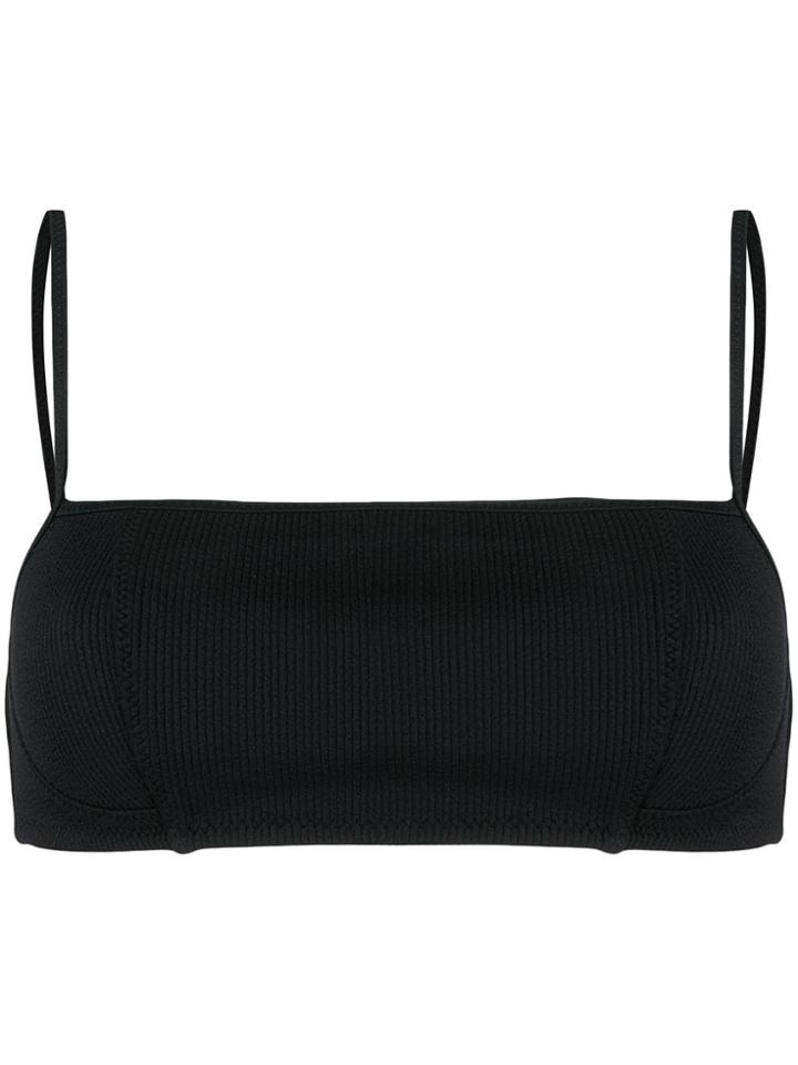 Ganni Ribbed Bandeau Bikini Top - Black