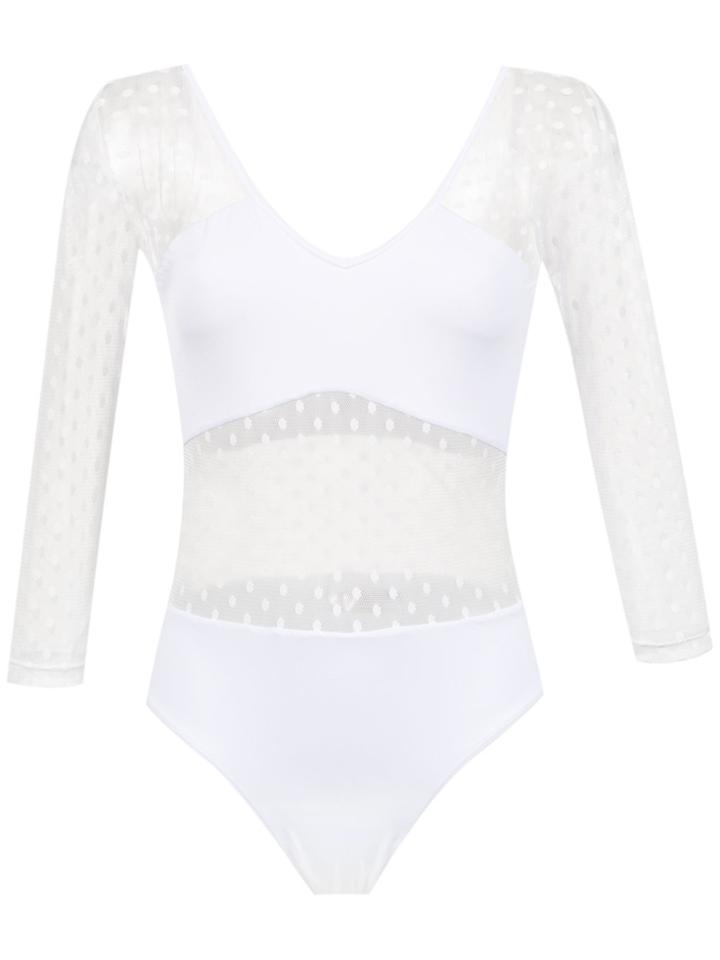 Brigitte Long Sleeved Tulle Body - White