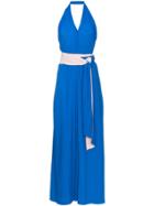 Rosie Assoulin Halter Neck Waist Tie Crepe Dress - Blue