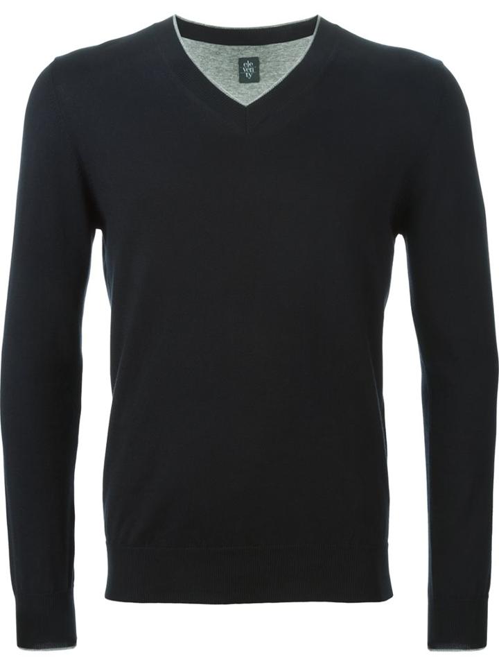 Eleventy V-neck Sweater, Men's, Size: Xxl, Blue, Cotton