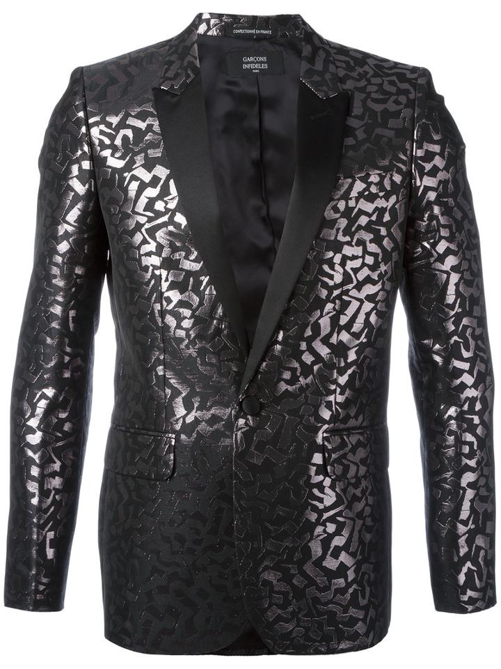 Garcons Infideles - Damask Metallic Blazer - Men - Polyester/viscose - 48, Black, Polyester/viscose