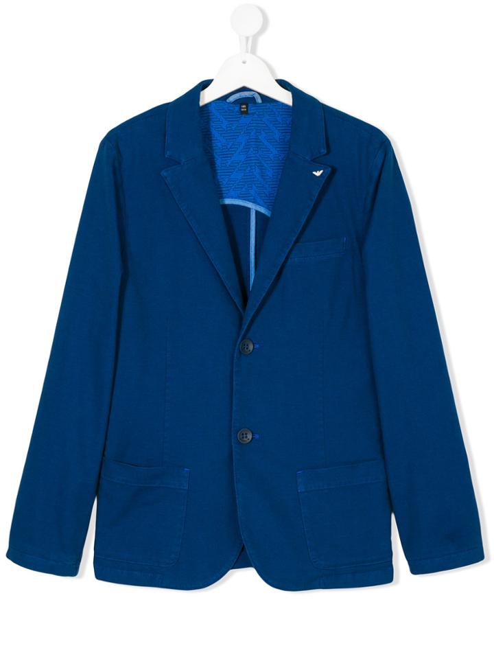 Armani Junior Logo Pin Lapel Blazer - Blue