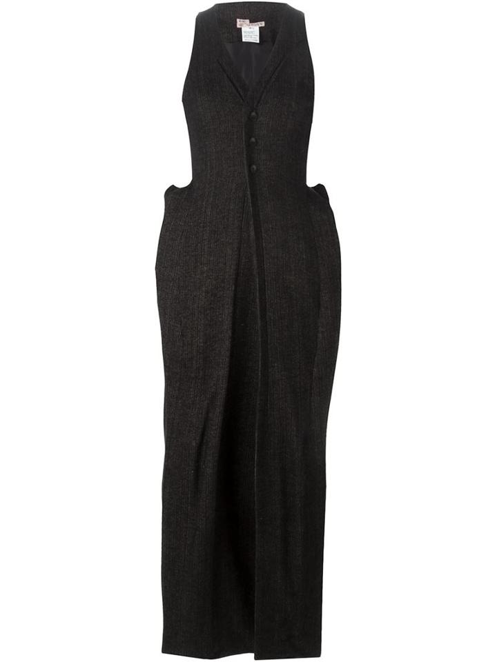 And Re Walker Long Buttoned V-neck Dress