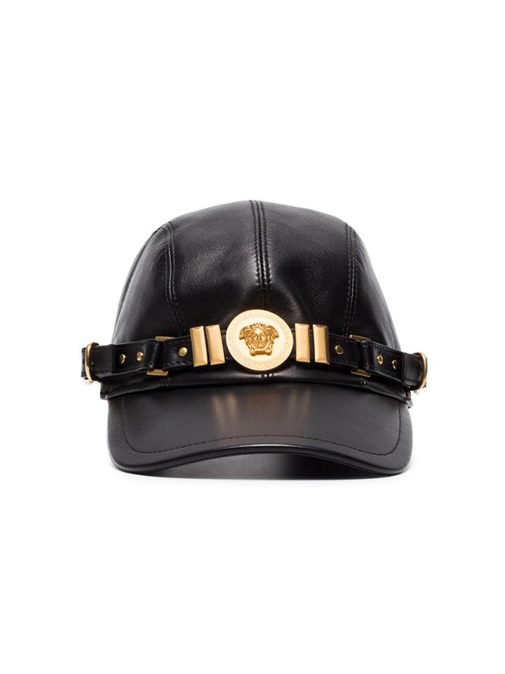 Versace Black Medusa Medallion Leather Cap