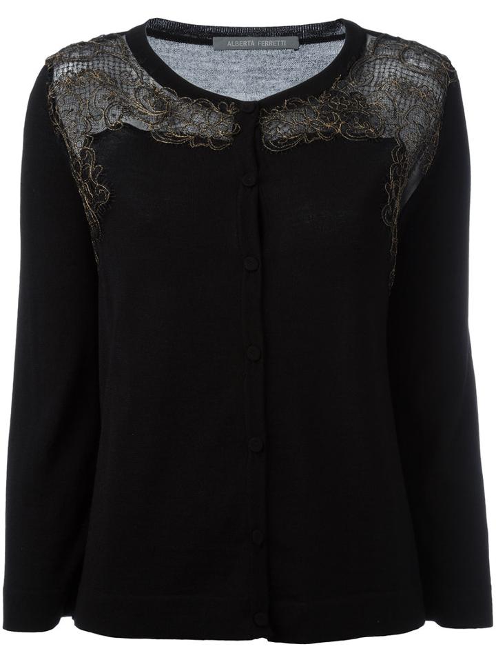 Alberta Ferretti Paneled Cardigan, Women's, Size: 48, Black, Cotton/virgin Wool/cashmere/polyamide