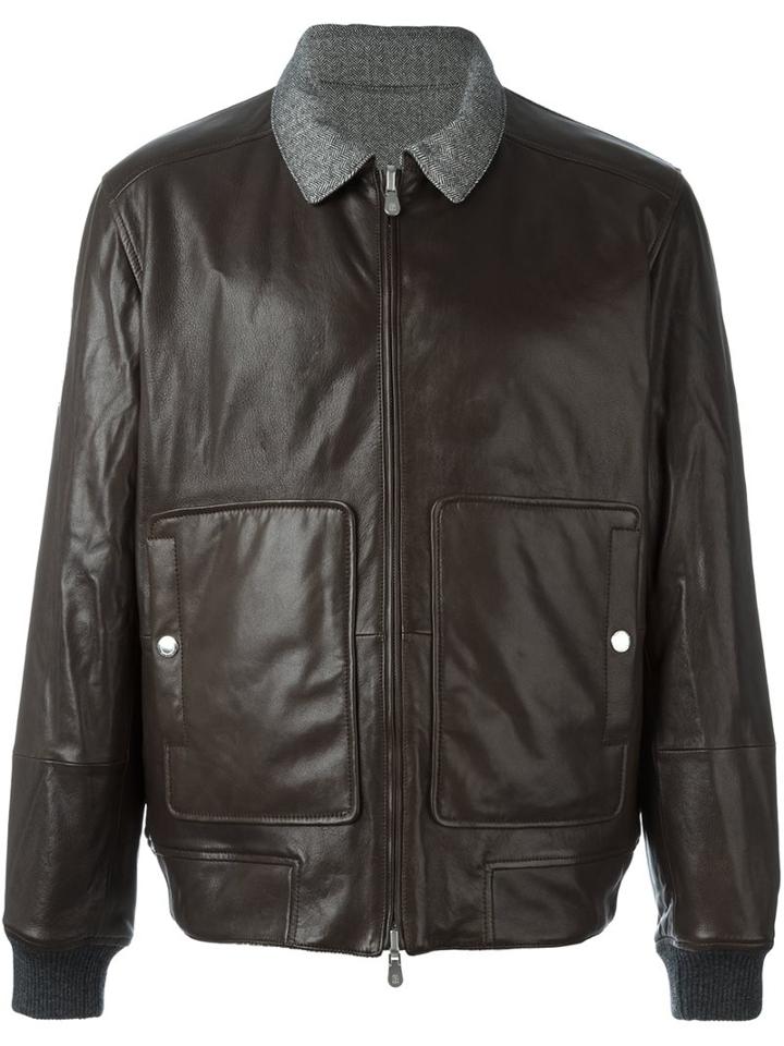 Brunello Cucinelli Cashmere Bomber Jacket, Men's, Size: Medium, Brown, Cotton/leather/polyester/virgin Wool