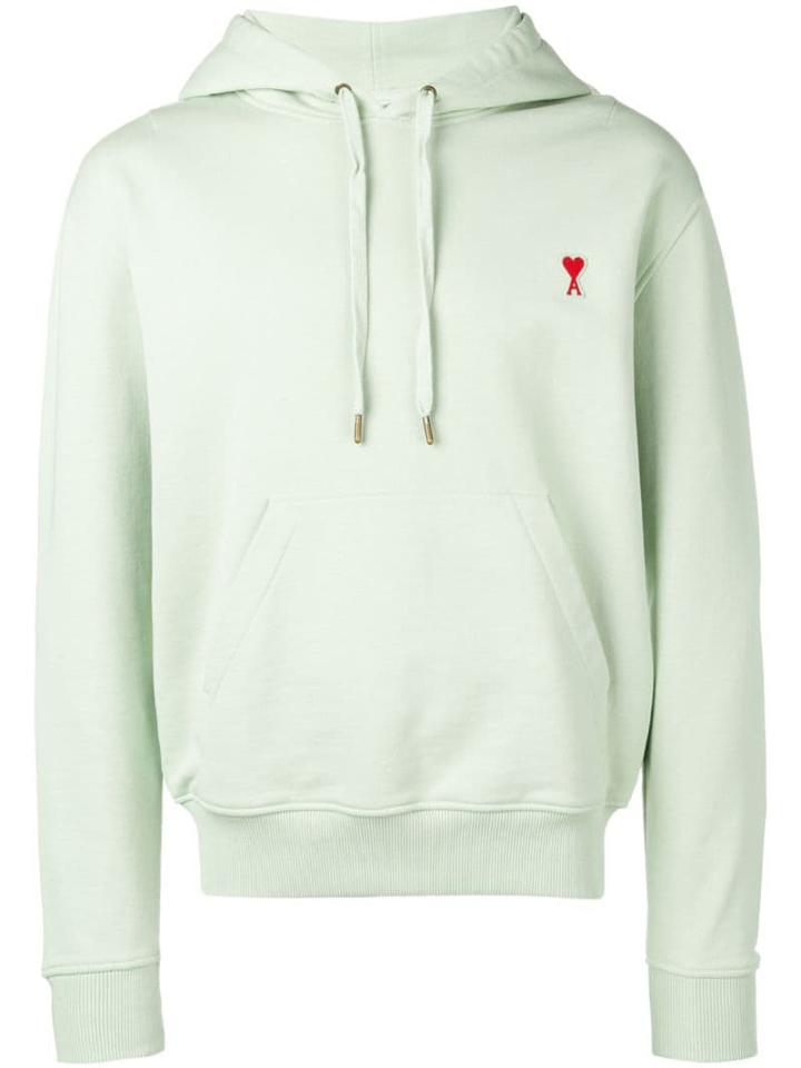 Ami Paris Hoodie Sweatshirt With Red Ami De Coeur Patch - Green