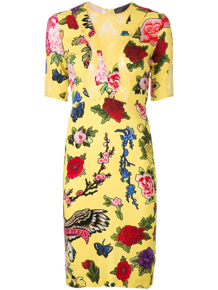 Philipp Plein Floral Fitted Dress - Yellow & Orange