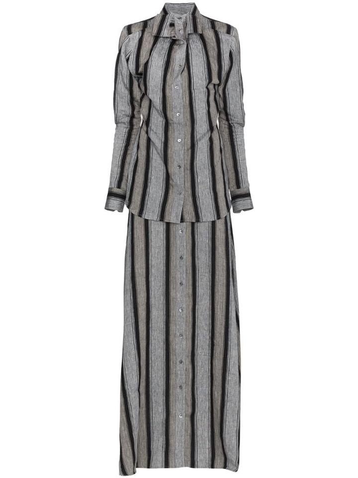 Y/project Striped Linen Maxi Dress - Grey