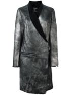 Ann Demeulemeester Shawl Collar Wrap Coat, Women's, Size: 38, Grey, Leather/lamb Fur/cotton