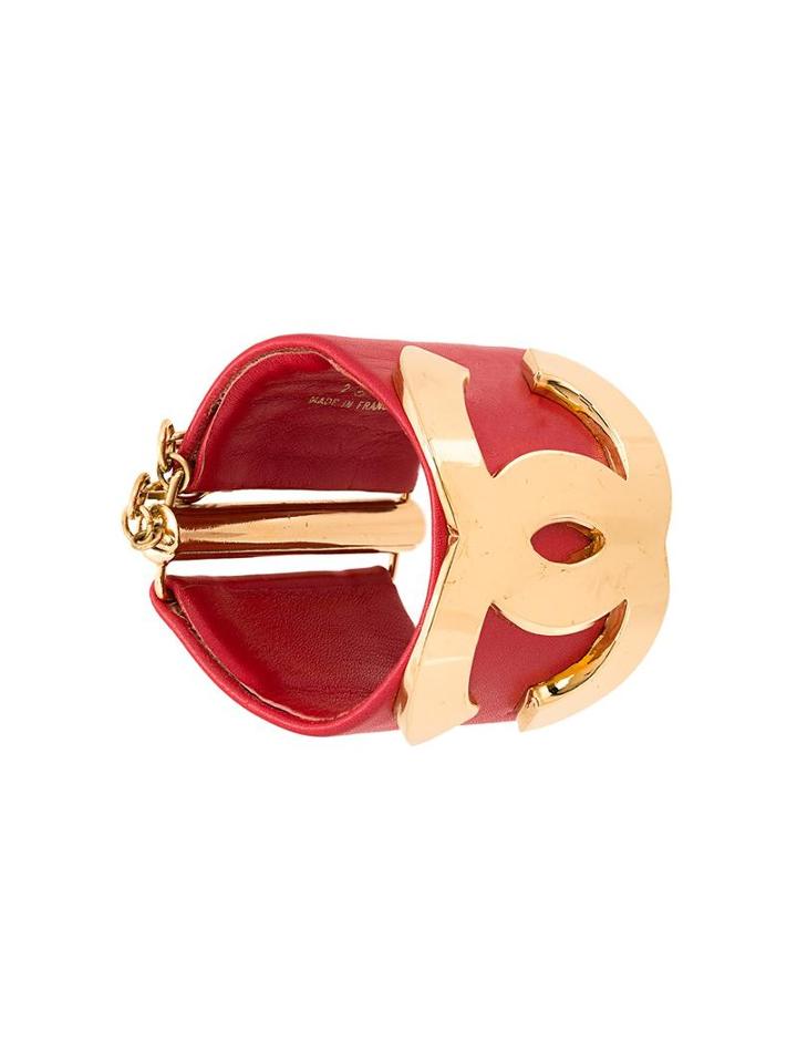 Chanel Vintage Logo Plaque Bracelet, Women's, Red