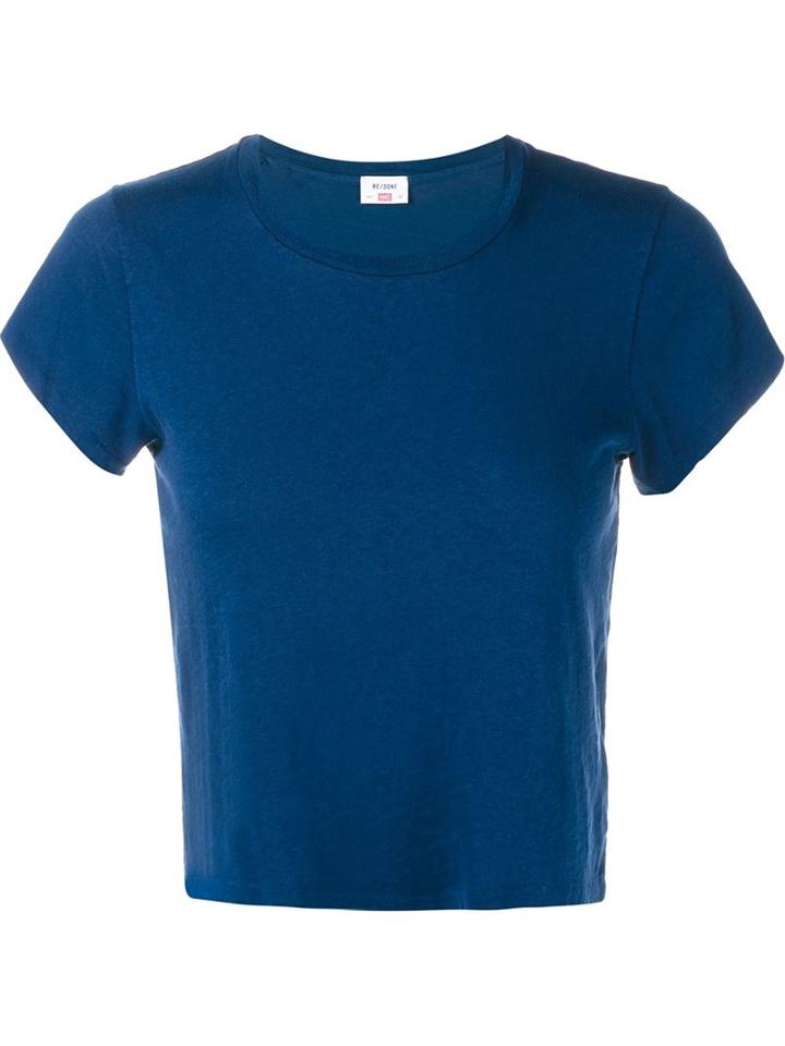 Re/done Hanes Boxy Cropped Short Sleeve T-shirt, Women's, Size: S, Blue, Cotton
