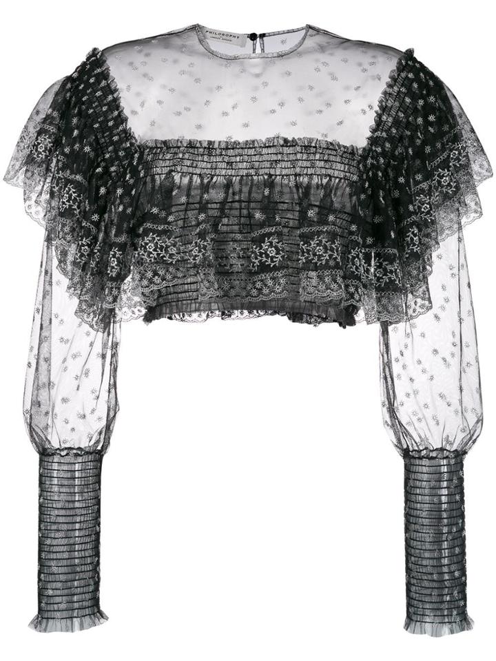 Philosophy Di Lorenzo Serafini Lace Detail Cropped Blouse - Black