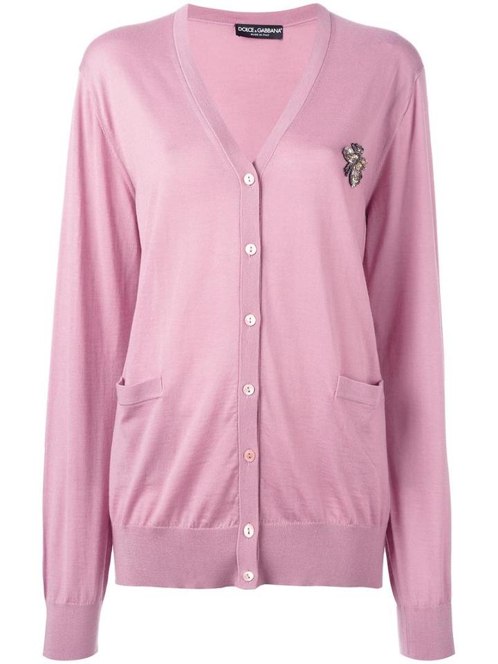 Dolce & Gabbana Embellished Bee Cardigan, Women's, Size: 46, Pink/purple, Cashmere